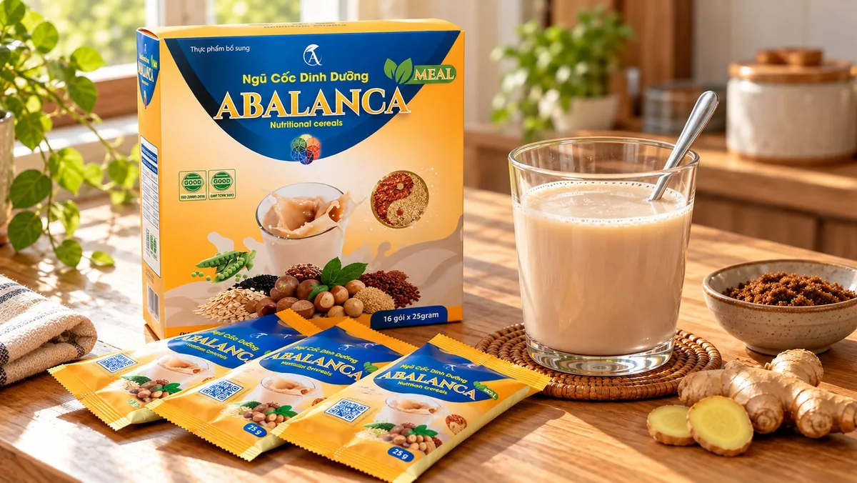 Hộp Ngũ cốc dinh dưỡng Abalanca Meal, gói bột và ly đã pha