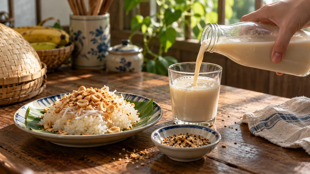 Rót sữa hạt cho bữa sáng, minh hoạ câu hỏi tại sao nên uống sữa hạt thay vì sữa bò