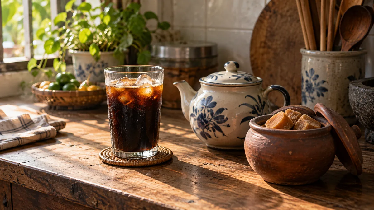 Thay đường tinh luyện bằng gì trong bếp: cà phê, ấm trà và hũ đường thốt nốt